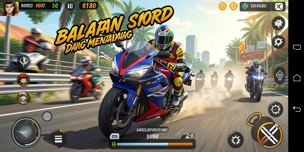 Gameplay seru dan menantang dalam balapan motor.