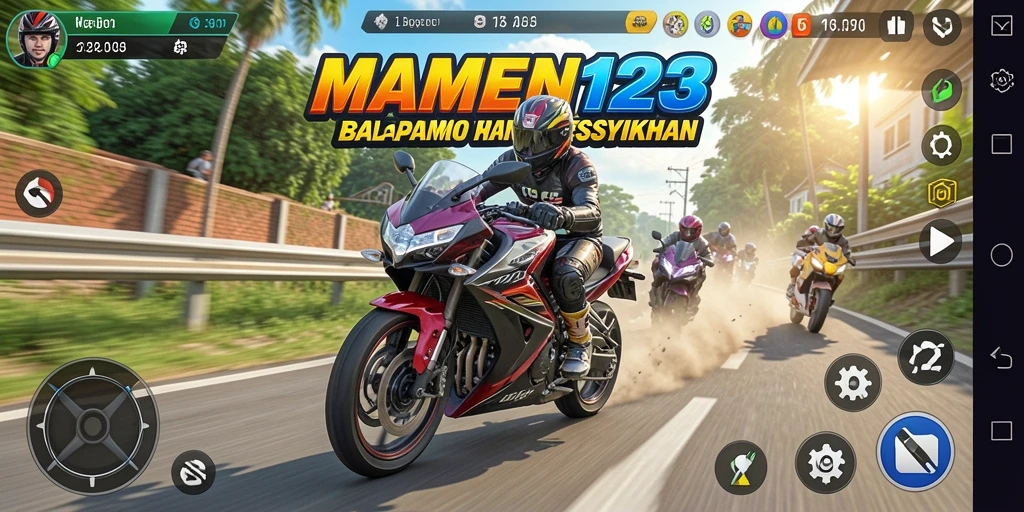 Tampilan gameplay MAMEN123 dengan aksi seru di lintasan balap motor.