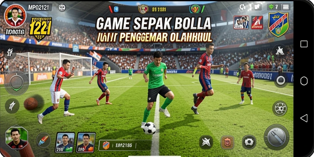 Screenshot MPO2121 menampilkan aksi seru di lapangan sepak bola.